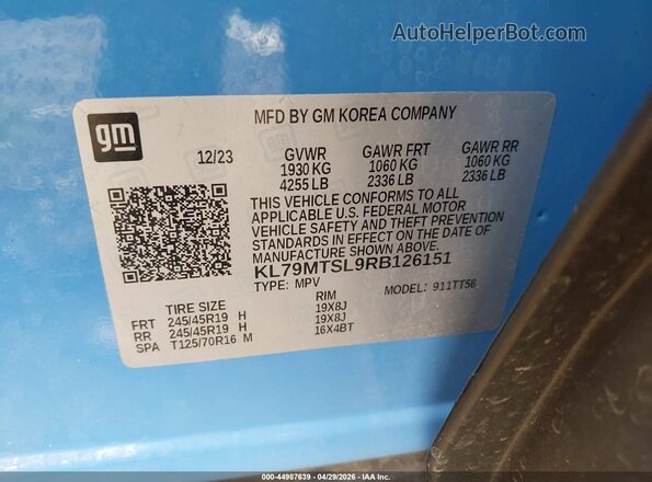 KL79MTSL9RB126151 2024 CHEVROLET TRAILBLAZER Light Blue ძრავის განყოფილების ხედი