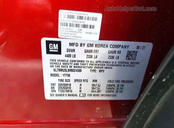 KL79MUSL9NB024588 2022 CHEVROLET TRAILBLAZER Burgundy Սալոնի 360 աստիճան տեսք