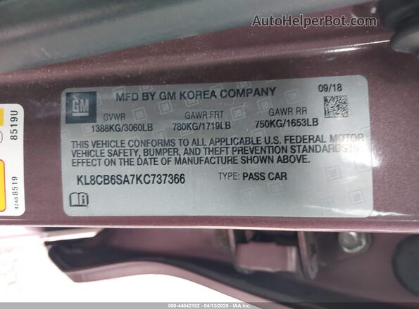 KL8CB6SA7KC737366 2019 CHEVROLET SPARK Фиолетовый Вид подкапотного пространства