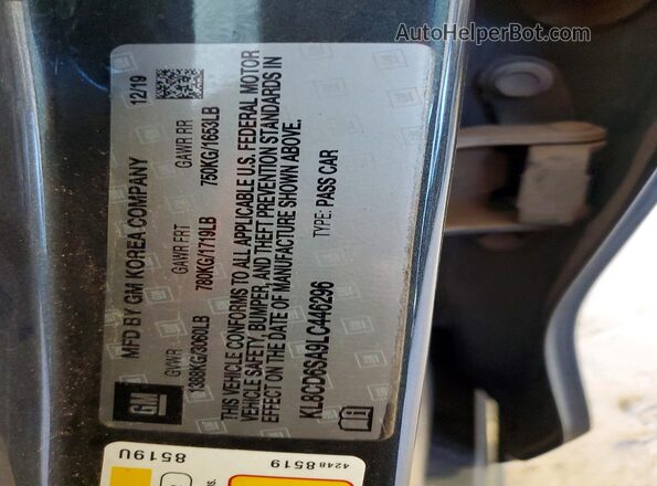 KL8CD6SA9LC446296 2020 CHEVROLET SPARK Gray Вид наклейки з VIN-кодом