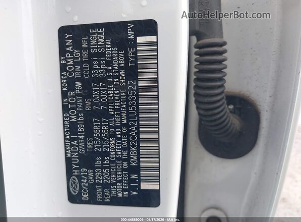 KM8K2CAA2LU533522 2020 HYUNDAI KONA Белый Вид подкапотного пространства