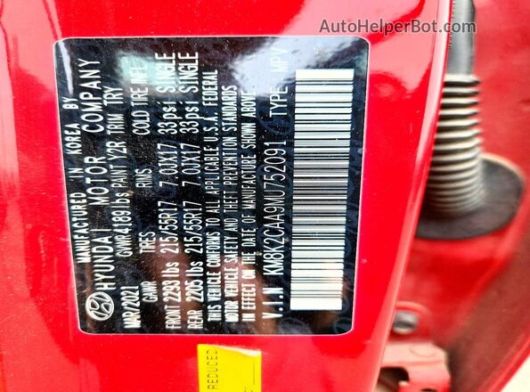 KM8K2CAA9MU752091 2021 HYUNDAI KONA Красный Вид наклейки с VIN-кодом