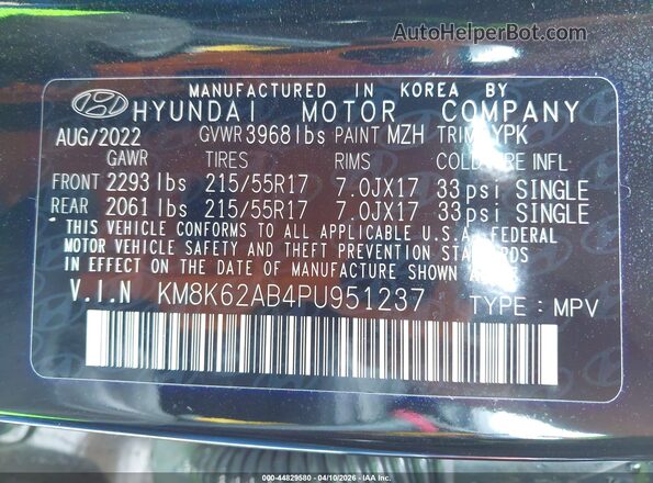 KM8K62AB4PU951237 2023 HYUNDAI KONA Black Vista del compartimento del motor