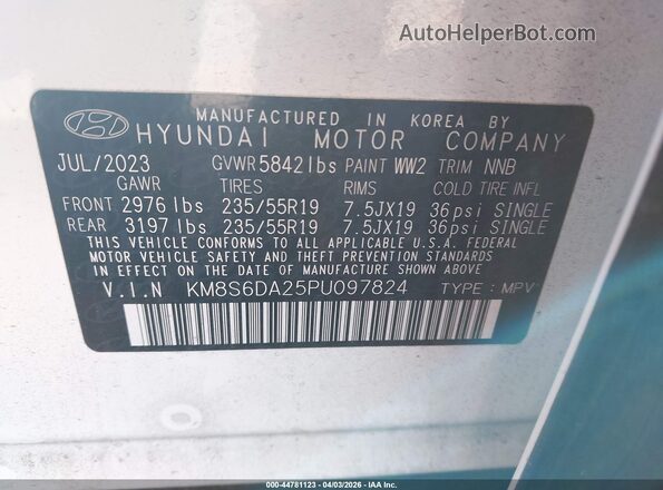 KM8S6DA25PU097824 2023 HYUNDAI SANTA FE PLUG-IN HYBRID White Widok komory silnika