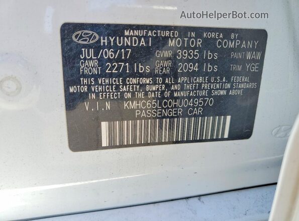 KMHC65LC0HU049570 2017 HYUNDAI IONIQ White Widok naklejki z numerem VIN