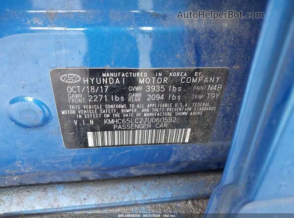 KMHC65LC2JU060592 2018 HYUNDAI IONIQ HYBRID Синий Вид подкапотного пространства