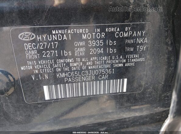 KMHC65LC3JU075361 2018 HYUNDAI IONIQ HYBRID Black Widok komory silnika