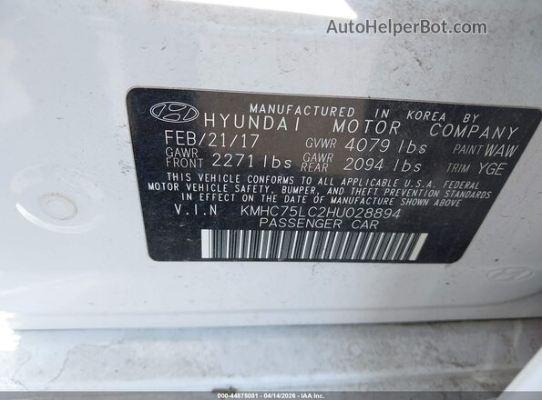KMHC75LC2HU028894 2017 HYUNDAI IONIQ HYBRID White ძრავის განყოფილების ხედი