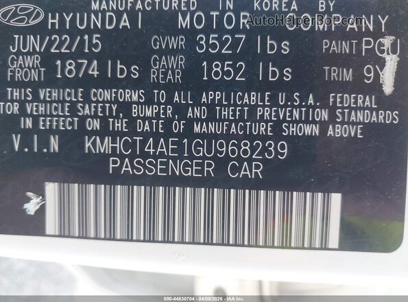 KMHCT4AE1GU968239 2016 HYUNDAI ACCENT Белый Вид подкапотного пространства
