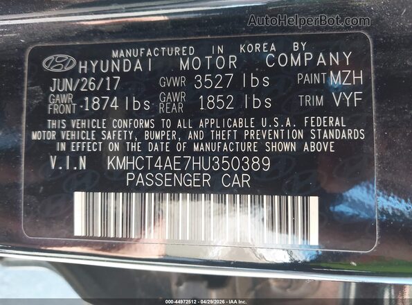 KMHCT4AE7HU350389 2017 HYUNDAI ACCENT Black Вид підкапотного простору