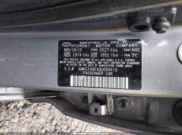 KMHCT4AEXGU059416 2016 HYUNDAI ACCENT Серый Вид подкапотного пространства