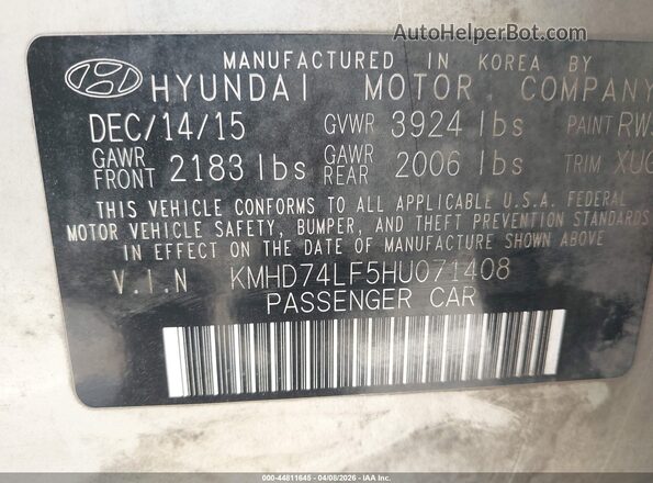 KMHD74LF5HU071408 2017 HYUNDAI ELANTRA Кремовый Вид подкапотного пространства