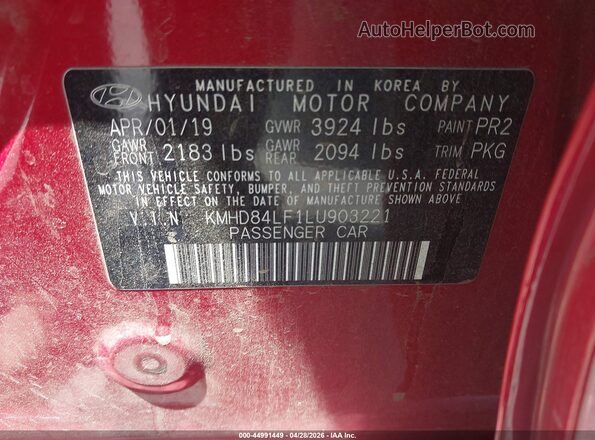 KMHD84LF1LU903221 2020 HYUNDAI ELANTRA Black Widok komory silnika