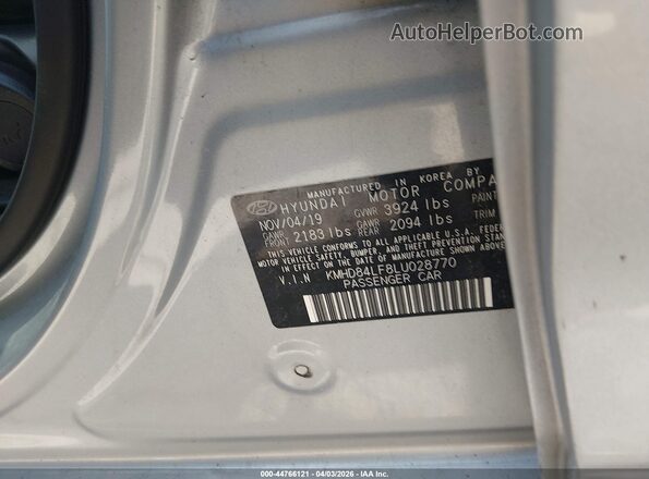 KMHD84LF8LU028770 2020 HYUNDAI ELANTRA Silver Շարժիչի բաժամունքի տեսք