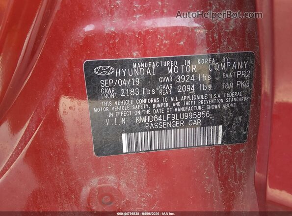 KMHD84LF9LU995856 2020 HYUNDAI ELANTRA Red Widok komory silnika