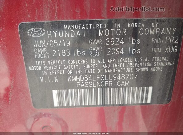 KMHD84LFXLU948707 2020 HYUNDAI ELANTRA Red Engine compartment view