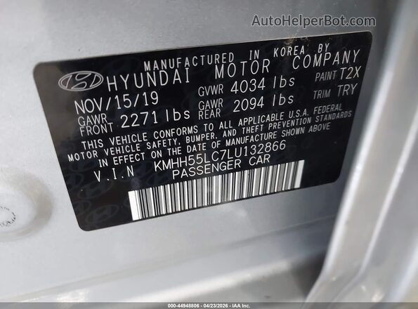 KMHH55LC7LU132866 2020 HYUNDAI ELANTRA GT Серебряный Вид подкапотного пространства