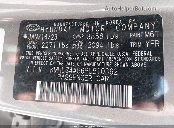 KMHLS4AG6PU510362 2023 HYUNDAI ELANTRA Gray Vista del compartimento del motor