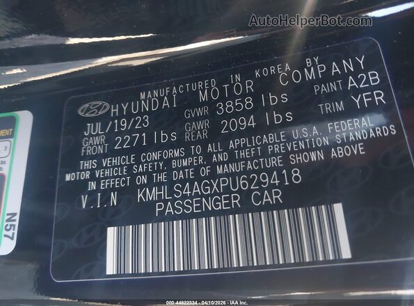 KMHLS4AGXPU629418 2023 HYUNDAI ELANTRA Black Widok komory silnika