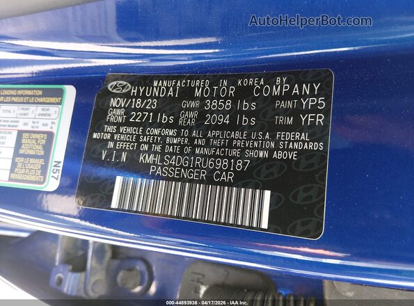 KMHLS4DG1RU698187 2024 HYUNDAI ELANTRA Синий Вид подкапотного пространства