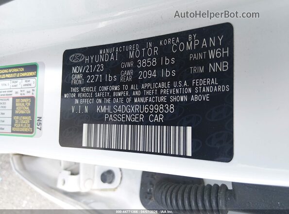 KMHLS4DGXRU699838 2024 HYUNDAI ELANTRA Белый Вид подкапотного пространства