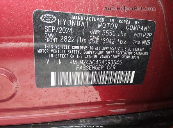 KMHM24AC4SA093545 2025 HYUNDAI IONIQ 6 Red Widok komory silnika
