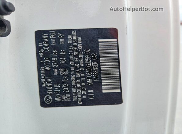 KMHTC6AD0GU256002 2016 HYUNDAI VELOSTER White Вид наклейки з VIN-кодом