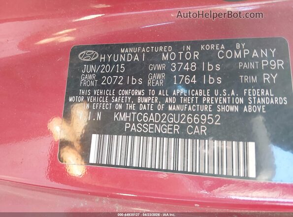 KMHTC6AD2GU266952 2016 HYUNDAI VELOSTER Red Շարժիչի բաժամունքի տեսք