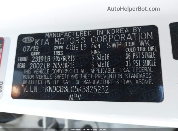 KNDCB3LC5K5325232 2019 KIA NIRO White Widok komory silnika