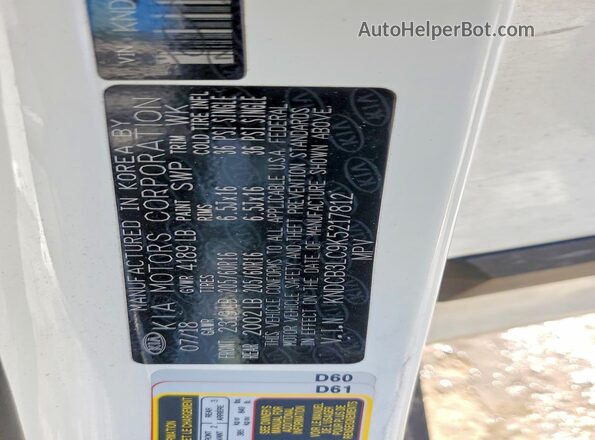 KNDCB3LC9K5217812 2019 KIA NIRO Белый Вид наклейки с VIN-кодом