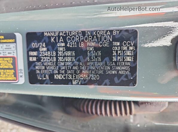 KNDCT3LEXR5167320 2024 KIA NIRO Зеленый Вид наклейки с VIN-кодом
