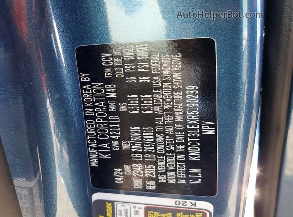 KNDCT3LEXR5190239 2024 KIA NIRO Синий Вид наклейки с VIN-кодом