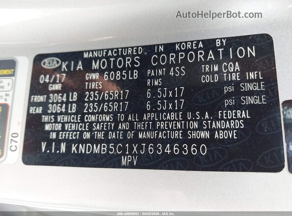 KNDMB5C1XJ6346360 2018 KIA SEDONA Серебряный Вид подкапотного пространства