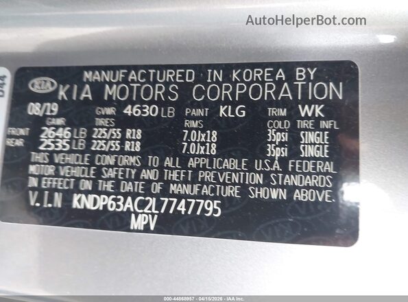 KNDP63AC2L7747795 2020 KIA SPORTAGE Silver Vista del compartimento del motor