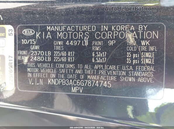 KNDPB3AC6G7874745 2016 KIA SPORTAGE Black Widok komory silnika