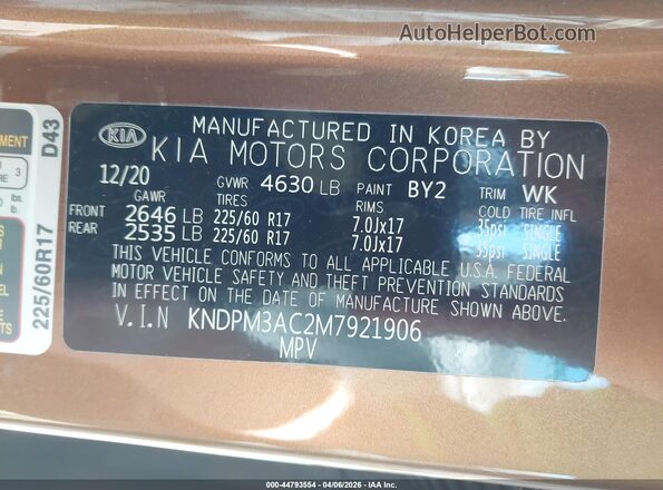 KNDPM3AC2M7921906 2021 KIA SPORTAGE Коричневый Вид подкапотного пространства