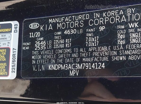 KNDPM3AC3M7914124 2021 KIA SPORTAGE Black Vista del compartimento del motor