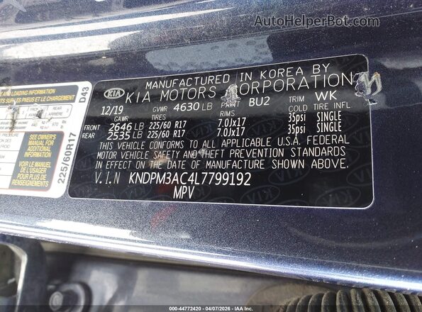 KNDPM3AC4L7799192 2020 KIA SPORTAGE Dark Blue Շարժիչի բաժամունքի տեսք