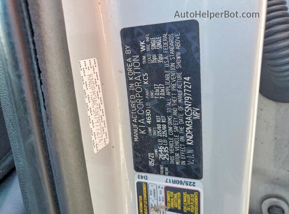 KNDPM3AC5N7977274 2022 KIA SPORTAGE Silver Widok naklejki z numerem VIN