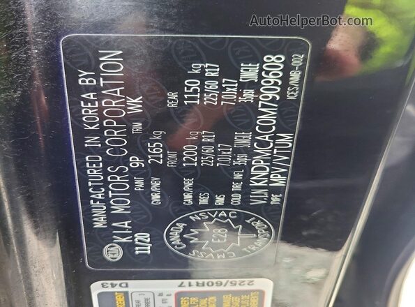 KNDPMCAC0M7909608 2021 KIA SPORTAGE Black Vista de la etiqueta del VIN