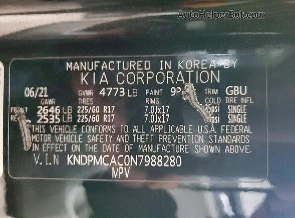 KNDPMCAC0N7988280 2022 KIA SPORTAGE Black VIN կոդի պիտակի տեսք