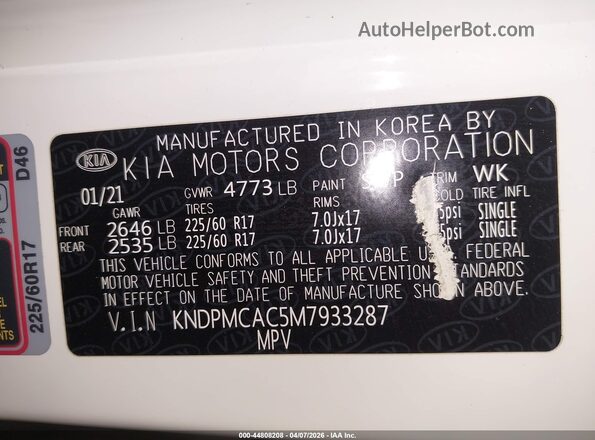 KNDPMCAC5M7933287 2021 KIA SPORTAGE Белый Вид подкапотного пространства