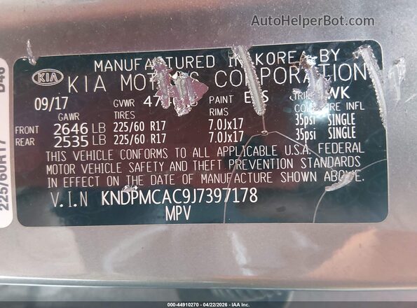KNDPMCAC9J7397178 2018 KIA SPORTAGE Серый Вид подкапотного пространства