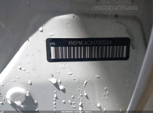 KNDPMCACXH7081024 2017 KIA SPORTAGE White VIN კოდის სტიკერის ხედი