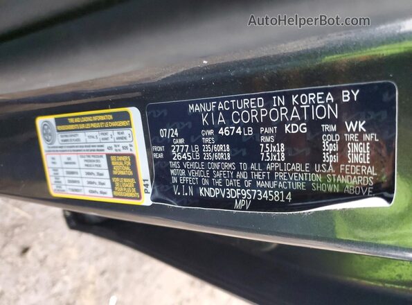 KNDPV3DF9S7345814 2025 KIA SPORTAGE Charcoal VIN კოდის სტიკერის ხედი