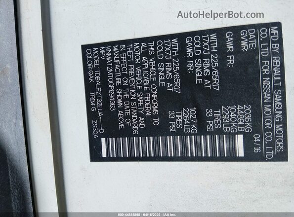 KNMAT2MT0GP694363 2016 NISSAN ROGUE White Engine compartment view
