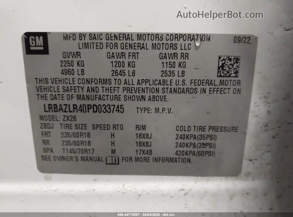 LRBAZLR40PD033745 2023 BUICK ENVISION White Շարժիչի բաժամունքի տեսք