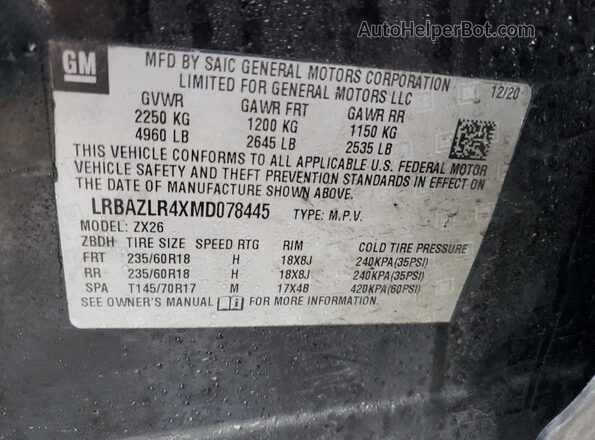 LRBAZLR4XMD078445 2021 BUICK ENVISION Black Вид наклейки з VIN-кодом