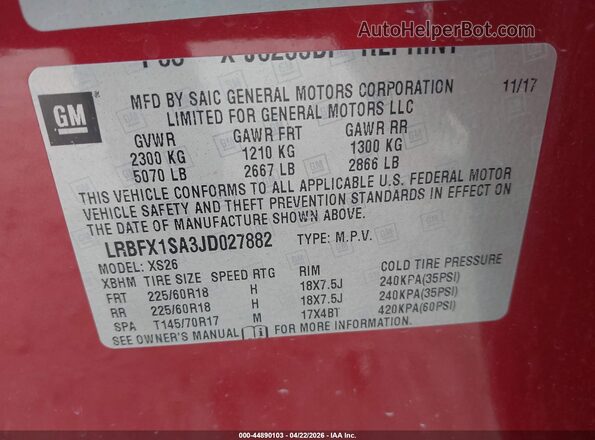 LRBFX1SA3JD027882 2018 BUICK ENVISION Красный Вид подкапотного пространства