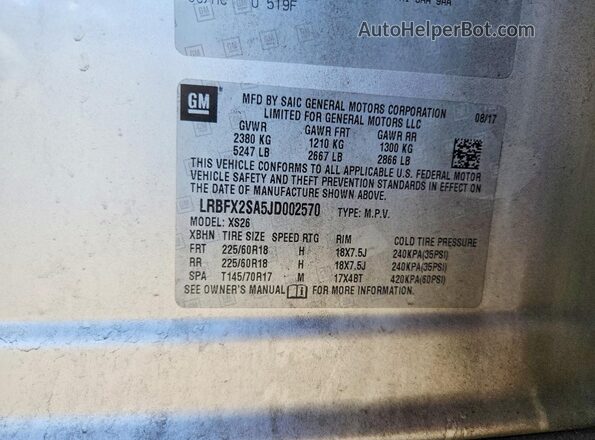 LRBFX2SA5JD002570 2018 BUICK ENVISION Silver Vista interior de 360 grados